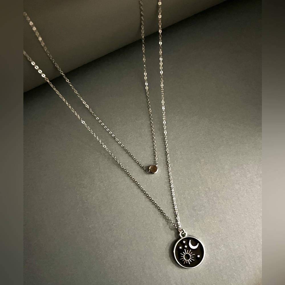 Moon & Sun Delicate Layered Necklace - Trendy Celestial Boho Edgy Necklace